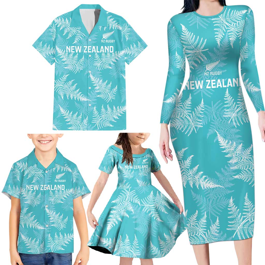New Zealand Silver Fern Rugby Custom Family Matching Long Sleeve Bodycon Dress and Hawaiian Shirt Go Aotearoa Champions Turquoise Version - Aussie Hoodie