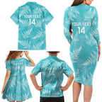 New Zealand Silver Fern Rugby Custom Family Matching Long Sleeve Bodycon Dress and Hawaiian Shirt Go Aotearoa Champions Turquoise Version - Aussie Hoodie