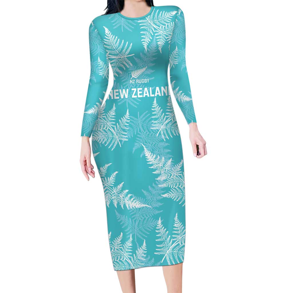 New Zealand Silver Fern Rugby Custom Family Matching Long Sleeve Bodycon Dress and Hawaiian Shirt Go Aotearoa Champions Turquoise Version - Aussie Hoodie