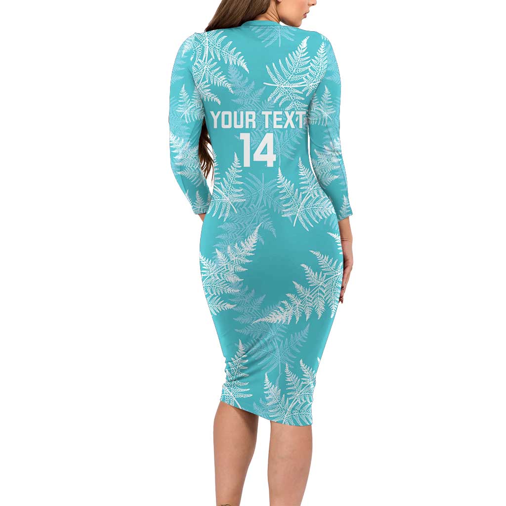 New Zealand Silver Fern Rugby Custom Family Matching Long Sleeve Bodycon Dress and Hawaiian Shirt Go Aotearoa Champions Turquoise Version - Aussie Hoodie