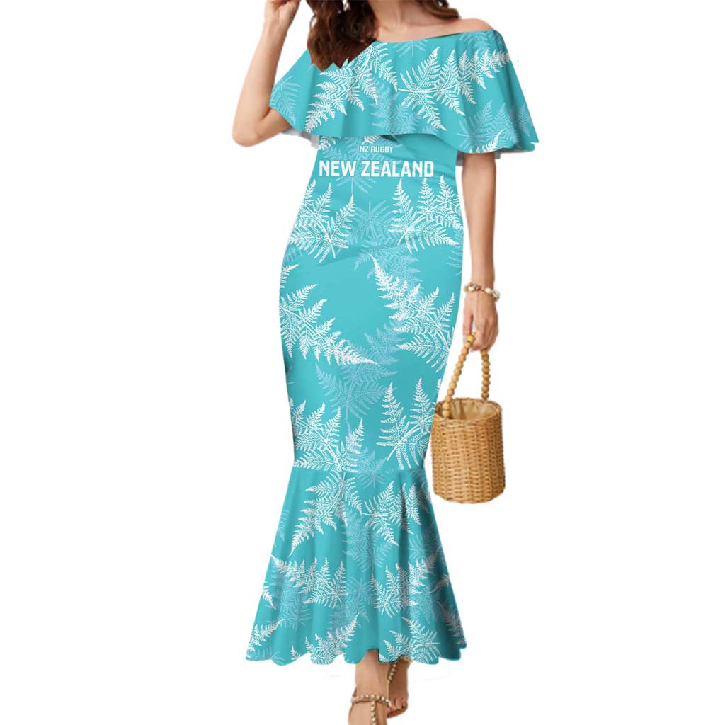 New Zealand Silver Fern Rugby Custom Family Matching Mermaid Dress and Hawaiian Shirt Go Aotearoa Champions Turquoise Version - Aussie Hoodie