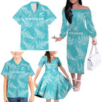 New Zealand Silver Fern Rugby Custom Family Matching Off The Shoulder Long Sleeve Dress and Hawaiian Shirt Go Aotearoa Champions Turquoise Version - Aussie Hoodie