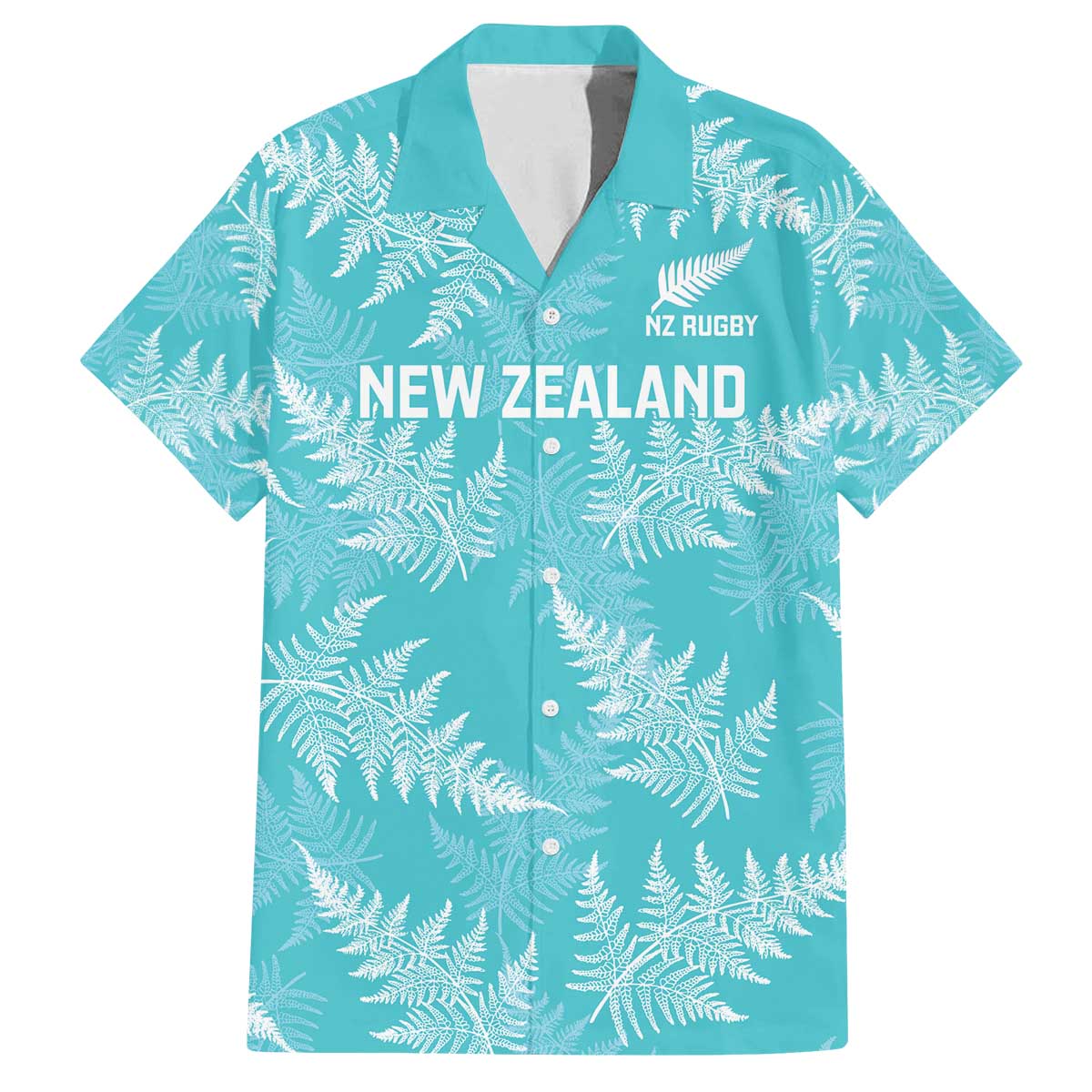 New Zealand Silver Fern Rugby Custom Family Matching Off The Shoulder Long Sleeve Dress and Hawaiian Shirt Go Aotearoa Champions Turquoise Version - Aussie Hoodie