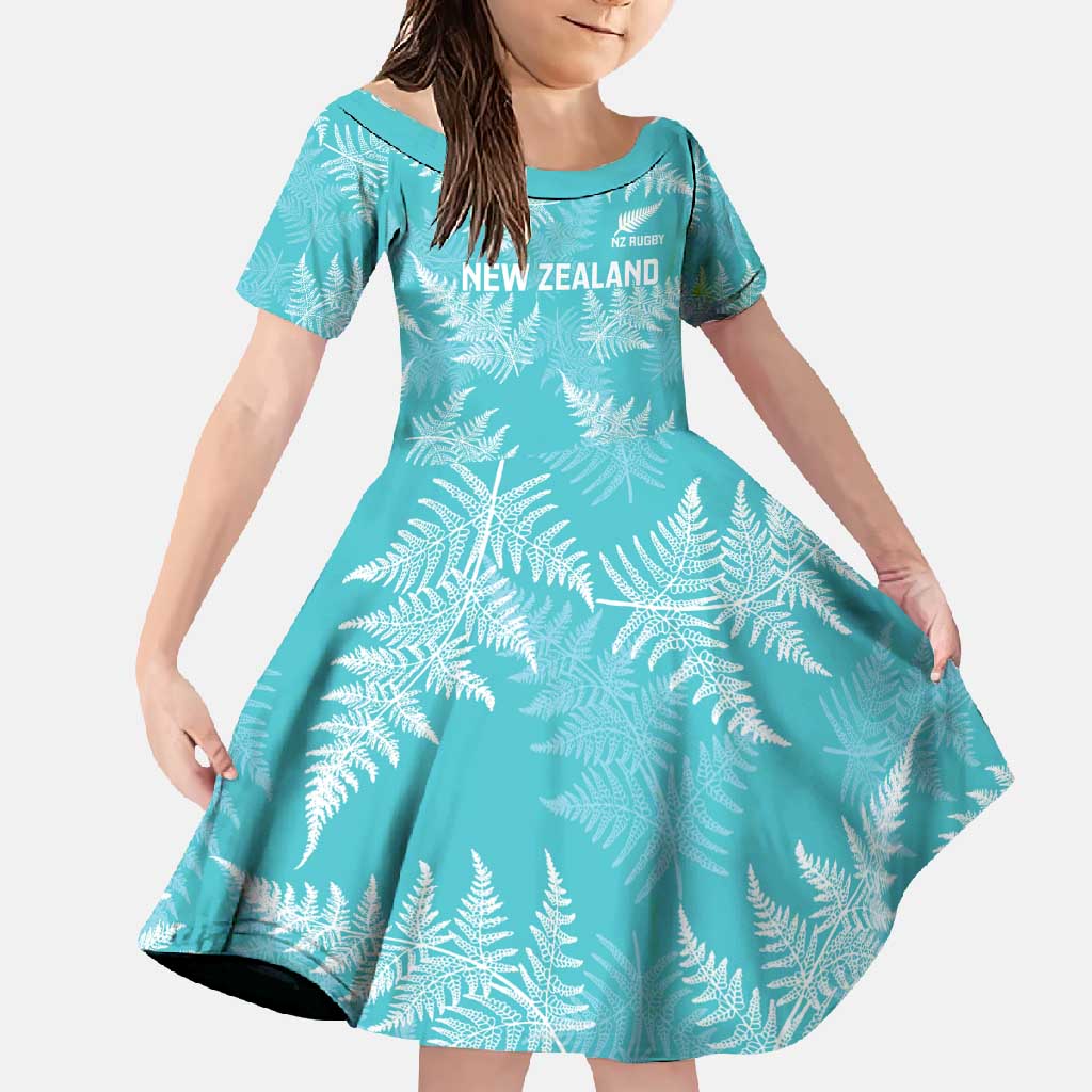 New Zealand Silver Fern Rugby Custom Family Matching Off Shoulder Maxi Dress and Hawaiian Shirt Go Aotearoa Champions Turquoise Version - Aussie Hoodie