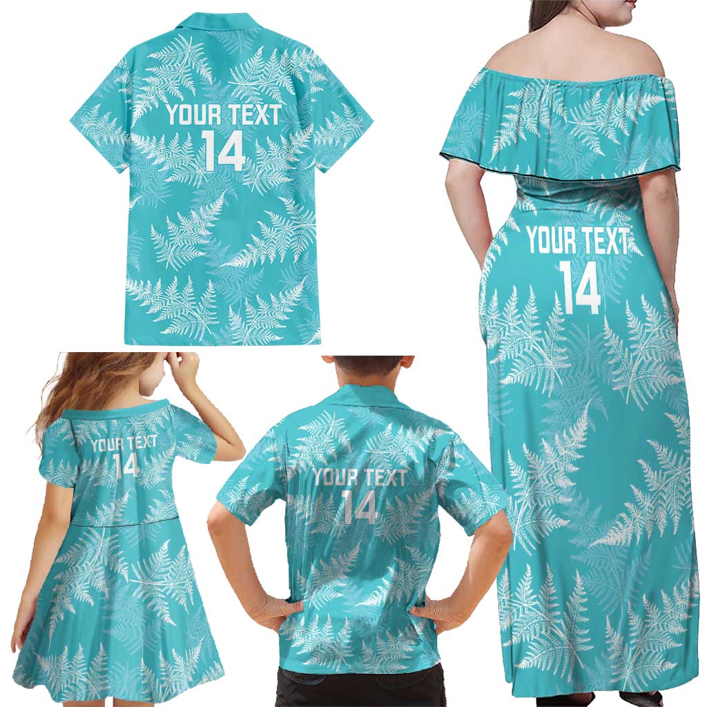 New Zealand Silver Fern Rugby Custom Family Matching Off Shoulder Maxi Dress and Hawaiian Shirt Go Aotearoa Champions Turquoise Version - Aussie Hoodie