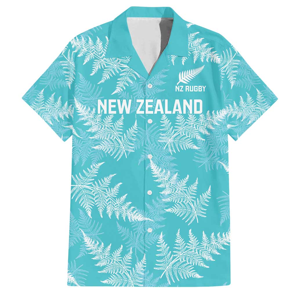 New Zealand Silver Fern Rugby Custom Family Matching Off Shoulder Maxi Dress and Hawaiian Shirt Go Aotearoa Champions Turquoise Version - Aussie Hoodie