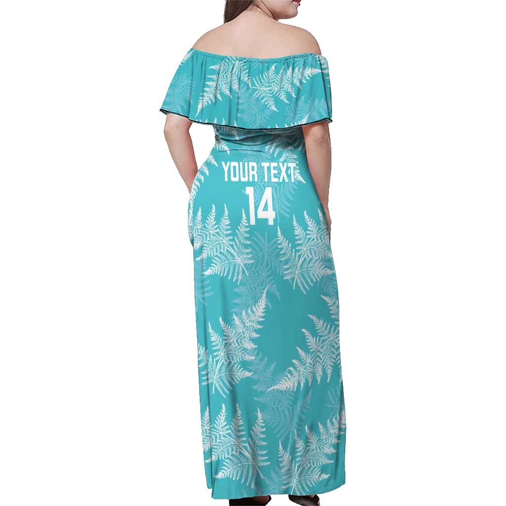 New Zealand Silver Fern Rugby Custom Family Matching Off Shoulder Maxi Dress and Hawaiian Shirt Go Aotearoa Champions Turquoise Version - Aussie Hoodie