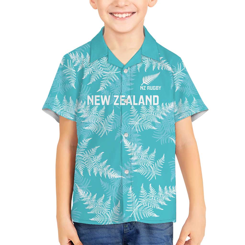 New Zealand Silver Fern Rugby Custom Family Matching Off Shoulder Maxi Dress and Hawaiian Shirt Go Aotearoa Champions Turquoise Version - Aussie Hoodie