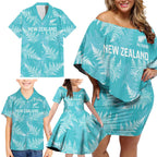 New Zealand Silver Fern Rugby Custom Family Matching Off Shoulder Short Dress and Hawaiian Shirt Go Aotearoa Champions Turquoise Version - Aussie Hoodie