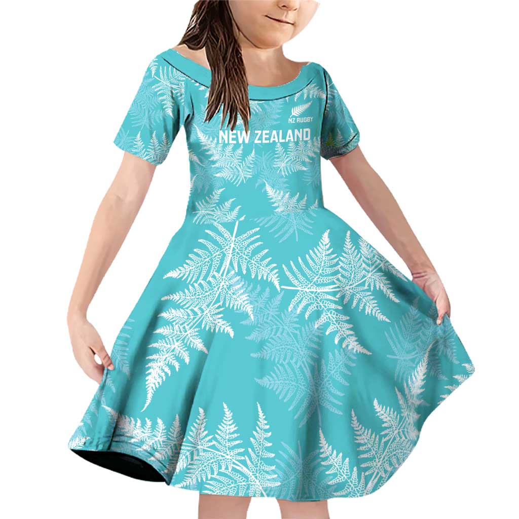 New Zealand Silver Fern Rugby Custom Family Matching Off Shoulder Short Dress and Hawaiian Shirt Go Aotearoa Champions Turquoise Version - Aussie Hoodie
