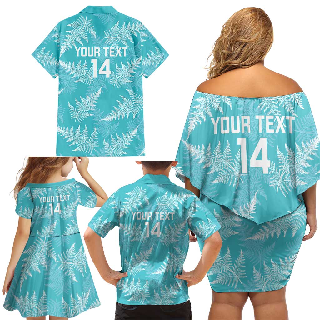 New Zealand Silver Fern Rugby Custom Family Matching Off Shoulder Short Dress and Hawaiian Shirt Go Aotearoa Champions Turquoise Version - Aussie Hoodie