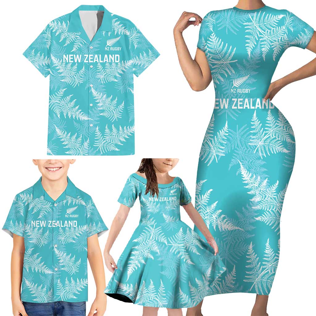 New Zealand Silver Fern Rugby Custom Family Matching Short Sleeve Bodycon Dress and Hawaiian Shirt Go Aotearoa Champions Turquoise Version - Aussie Hoodie