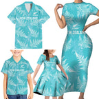 New Zealand Silver Fern Rugby Custom Family Matching Short Sleeve Bodycon Dress and Hawaiian Shirt Go Aotearoa Champions Turquoise Version - Aussie Hoodie
