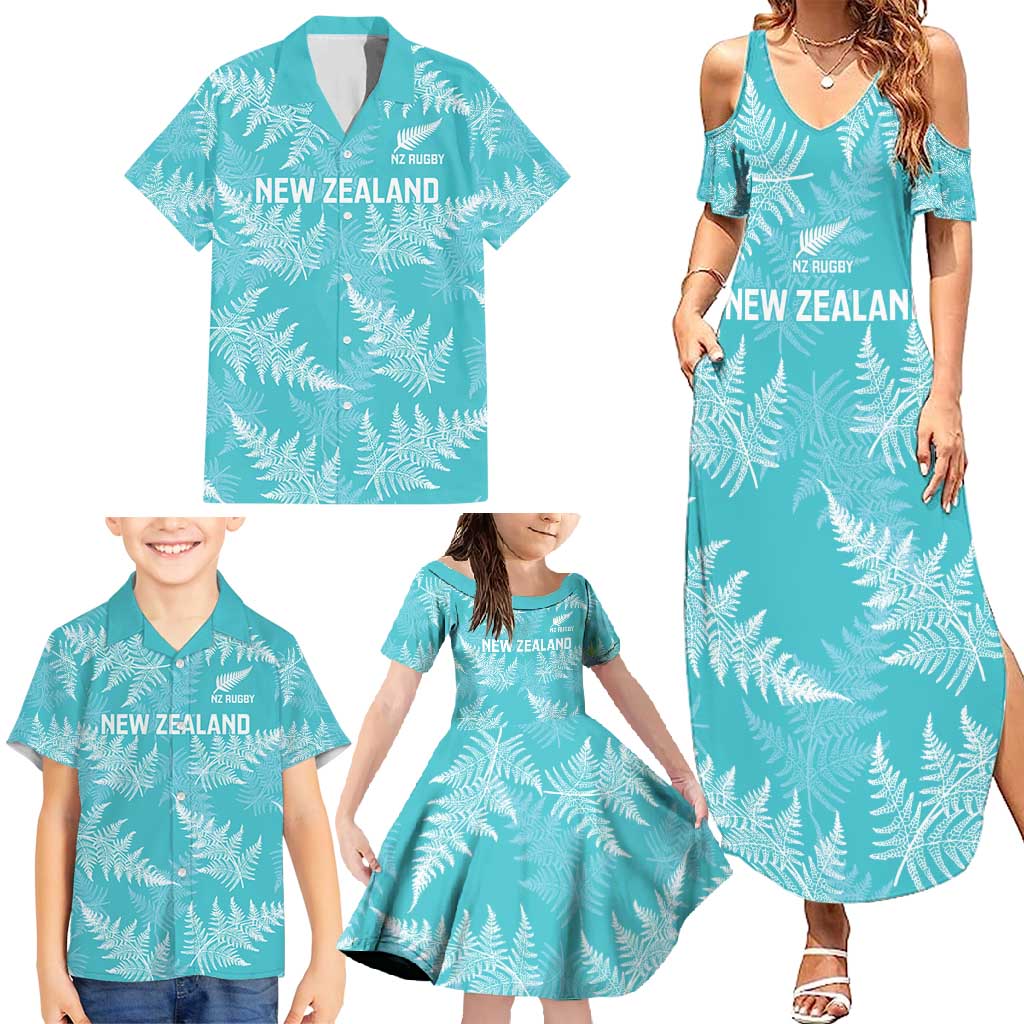 New Zealand Silver Fern Rugby Custom Family Matching Summer Maxi Dress and Hawaiian Shirt Go Aotearoa Champions Turquoise Version - Aussie Hoodie