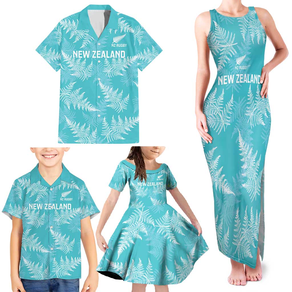 New Zealand Silver Fern Rugby Custom Family Matching Tank Maxi Dress and Hawaiian Shirt Go Aotearoa Champions Turquoise Version - Aussie Hoodie