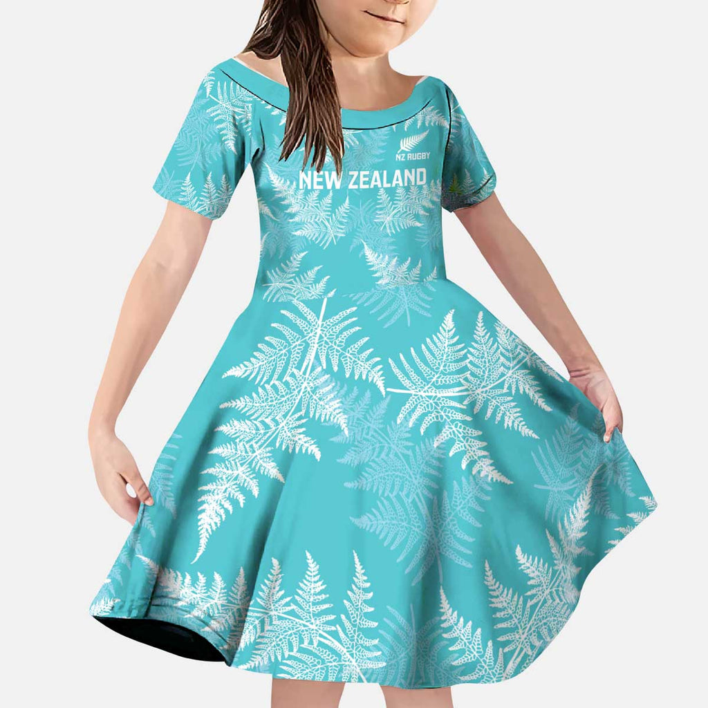 New Zealand Silver Fern Rugby Custom Kid Short Sleeve Dress Go Aotearoa Champions Turquoise Version - Aussie Hoodie