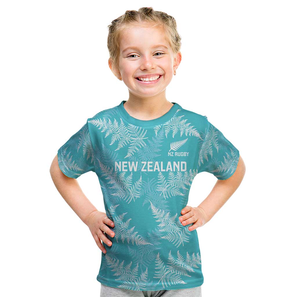 New Zealand Silver Fern Rugby Custom Kid T Shirt Go Aotearoa Champions Turquoise Version - Aussie Hoodie