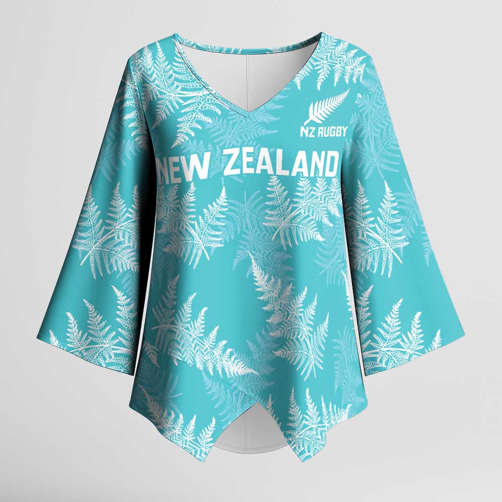 New Zealand Silver Fern Rugby Custom Kimono Sleeve Blouse Go Aotearoa Champions Turquoise Version - Aussie Hoodie