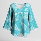 New Zealand Silver Fern Rugby Custom Kimono Sleeve Blouse Go Aotearoa Champions Turquoise Version - Aussie Hoodie