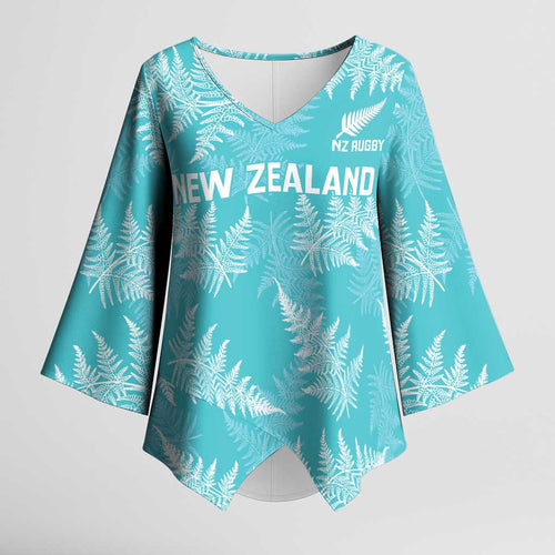 New Zealand Silver Fern Rugby Custom Kimono Sleeve Blouse Go Aotearoa Champions Turquoise Version - Aussie Hoodie