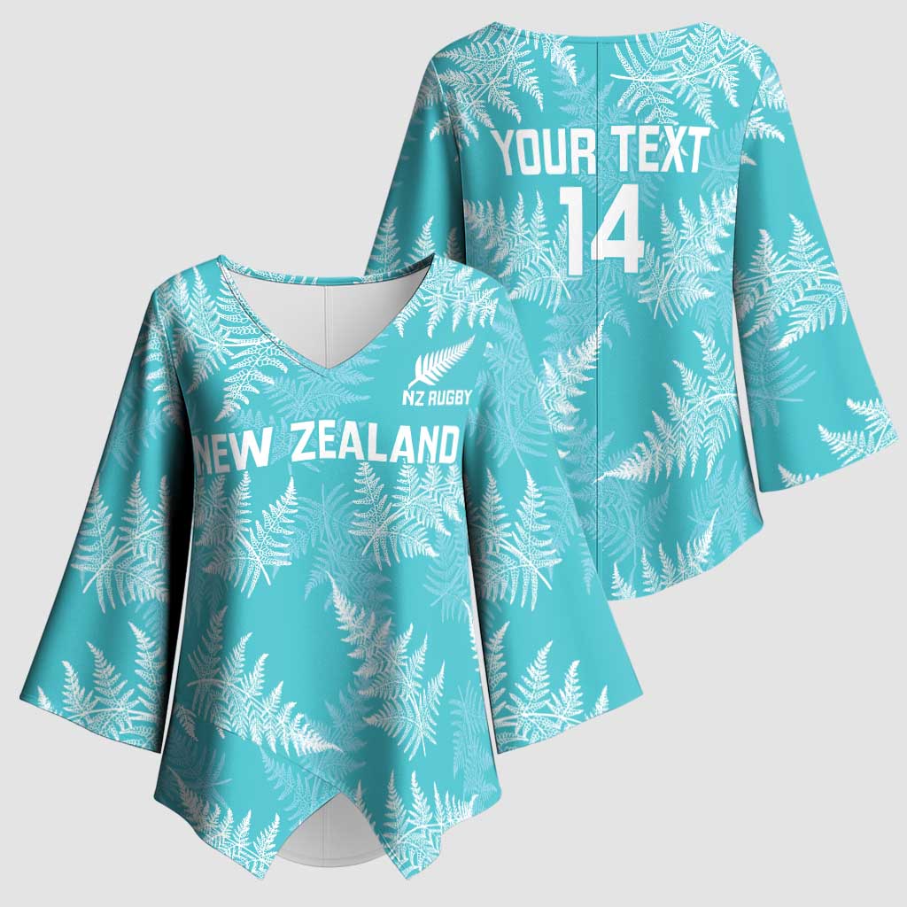 New Zealand Silver Fern Rugby Custom Kimono Sleeve Blouse Go Aotearoa Champions Turquoise Version - Aussie Hoodie