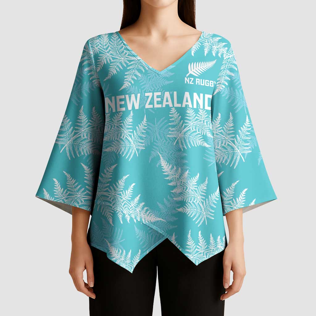 New Zealand Silver Fern Rugby Custom Kimono Sleeve Blouse Go Aotearoa Champions Turquoise Version - Aussie Hoodie