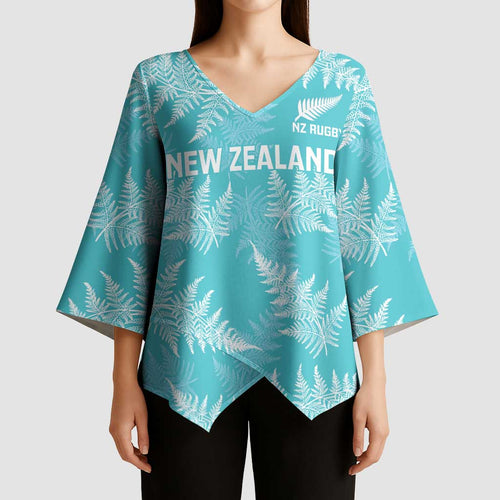 New Zealand Silver Fern Rugby Custom Kimono Sleeve Blouse Go Aotearoa Champions Turquoise Version - Aussie Hoodie