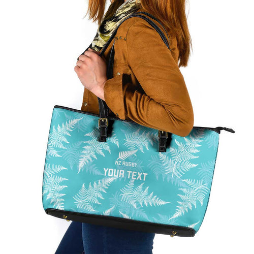 New Zealand Silver Fern Rugby Custom Leather Tote Bag Go Aotearoa Champions Turquoise Version - Aussie Hoodie