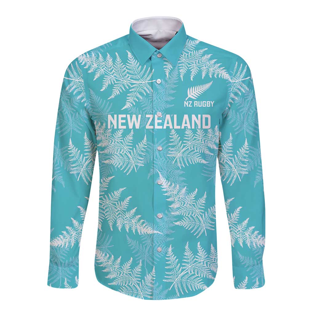 New Zealand Silver Fern Rugby Custom Long Sleeve Button Shirt Go Aotearoa Champions Turquoise Version - Aussie Hoodie