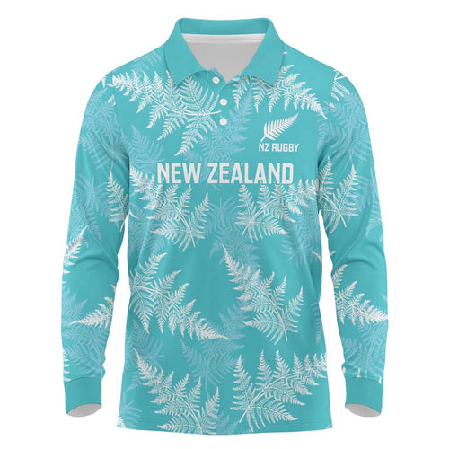 New Zealand Silver Fern Rugby Custom Long Sleeve Polo Shirt Go Aotearoa Champions Turquoise Version - Aussie Hoodie