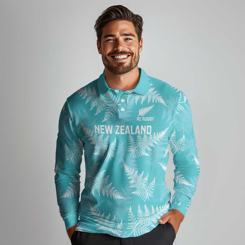 New Zealand Silver Fern Rugby Custom Long Sleeve Polo Shirt Go Aotearoa Champions Turquoise Version - Aussie Hoodie