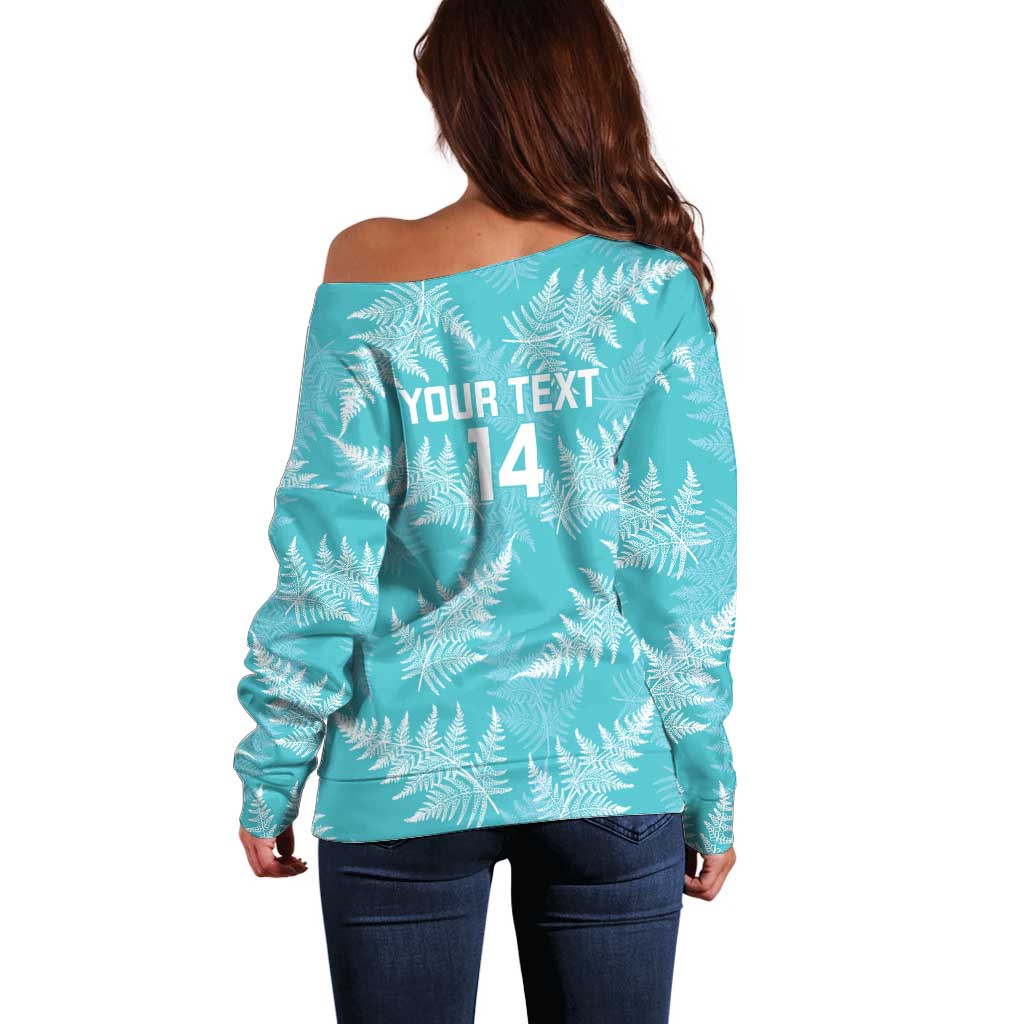 New Zealand Silver Fern Rugby Custom Off Shoulder Sweater Go Aotearoa Champions Turquoise Version - Aussie Hoodie