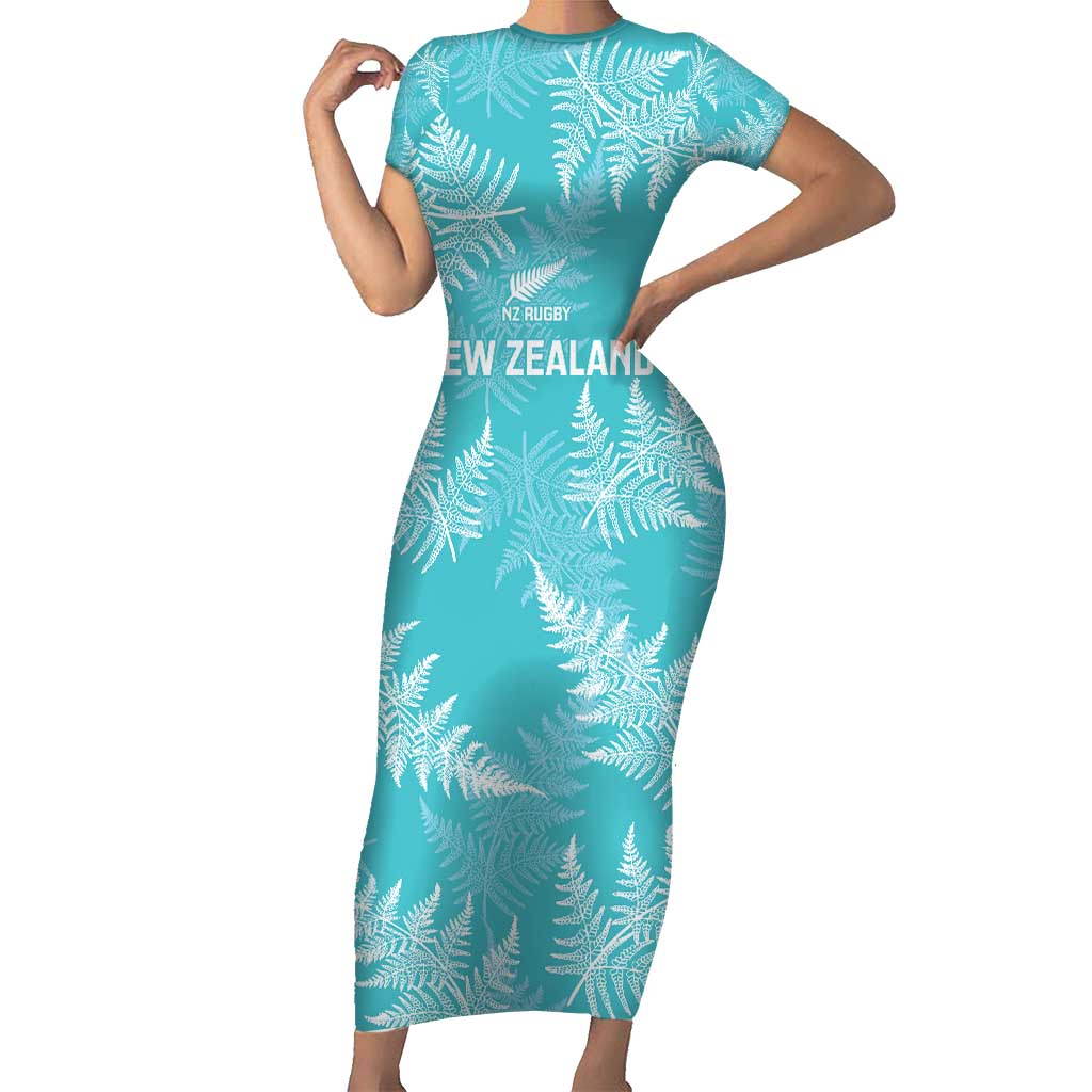New Zealand Silver Fern Rugby Custom Short Sleeve Bodycon Dress Go Aotearoa Champions Turquoise Version - Aussie Hoodie