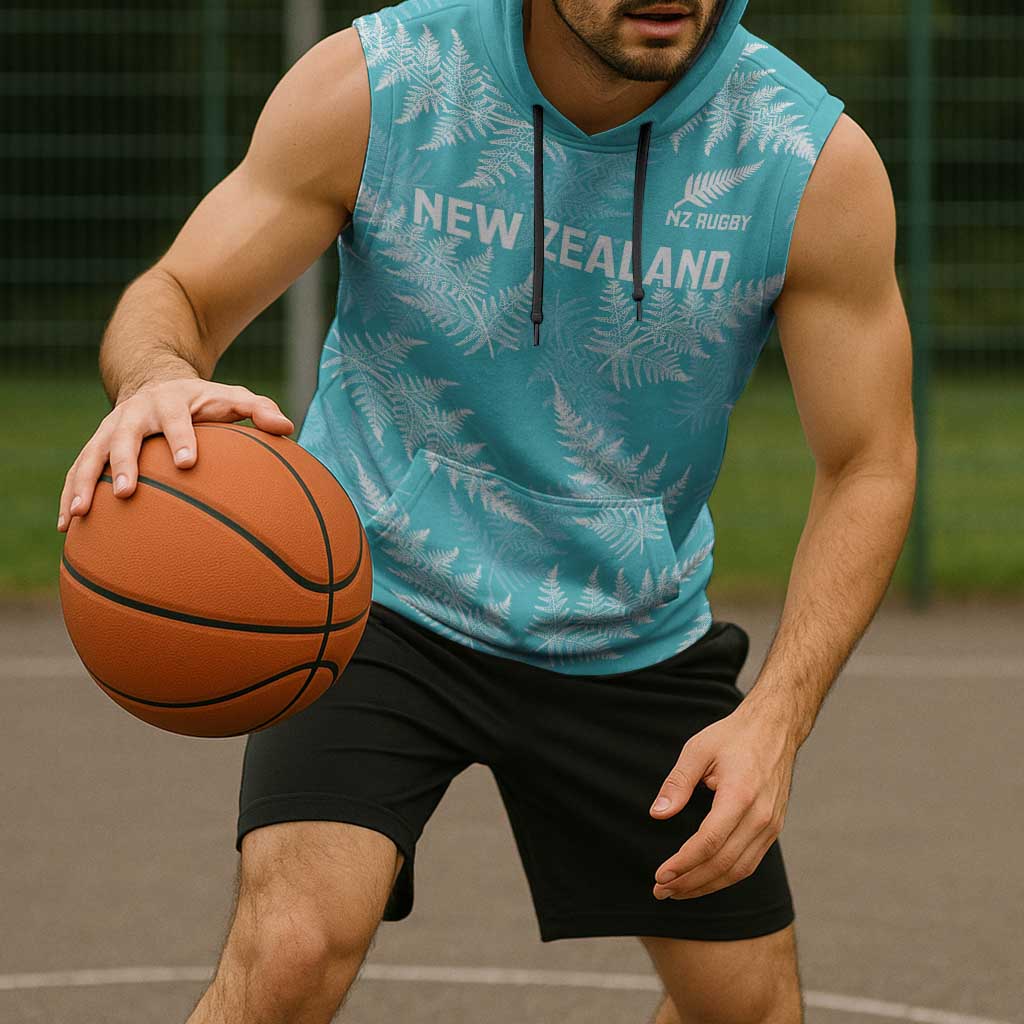 New Zealand Silver Fern Rugby Custom Sleeveless Hoodie Go Aotearoa Champions Turquoise Version - Aussie Hoodie