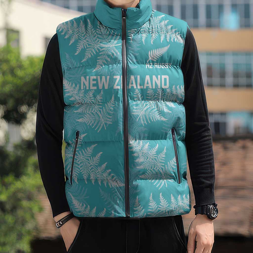New Zealand Silver Fern Rugby Custom Sleeveless Puffer Jacket Go Aotearoa Champions Turquoise Version - Aussie Hoodie