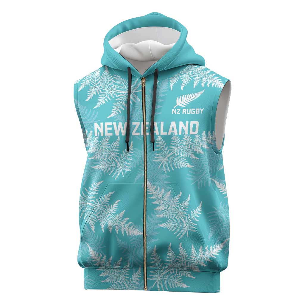 New Zealand Silver Fern Rugby Custom Sleeveless Zip Hoodie Go Aotearoa Champions Turquoise Version - Aussie Hoodie