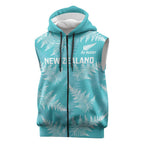 New Zealand Silver Fern Rugby Custom Sleeveless Zip Hoodie Go Aotearoa Champions Turquoise Version LT14
