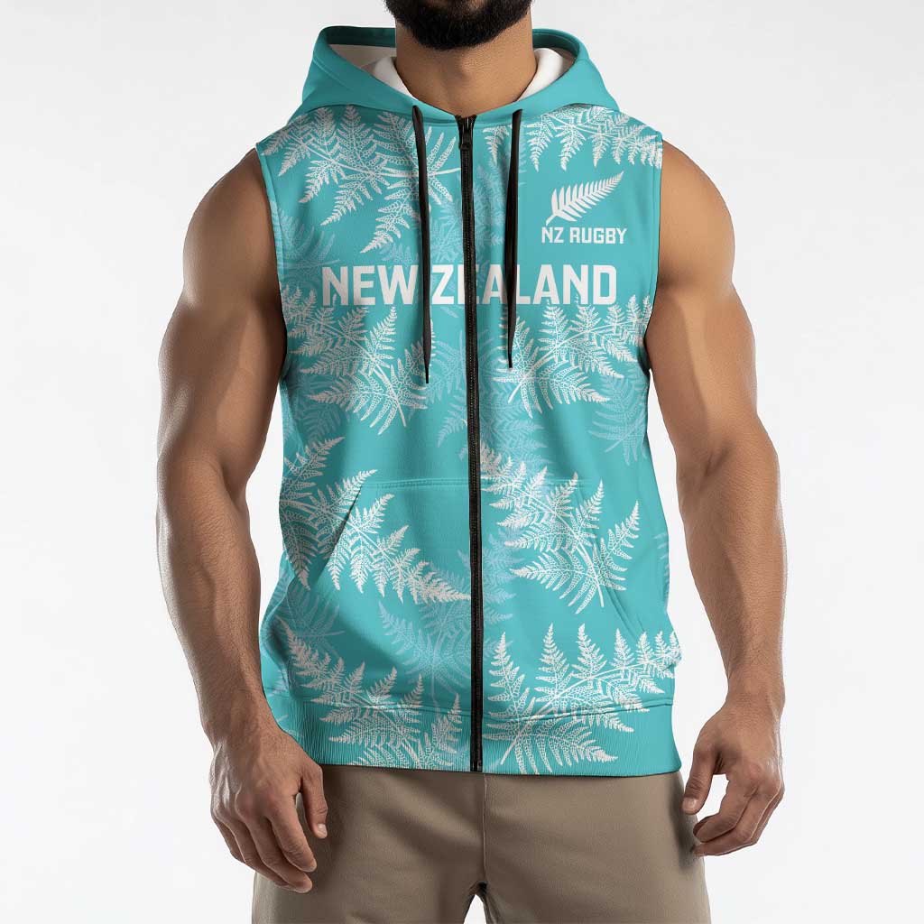 New Zealand Silver Fern Rugby Custom Sleeveless Zip Hoodie Go Aotearoa Champions Turquoise Version LT14