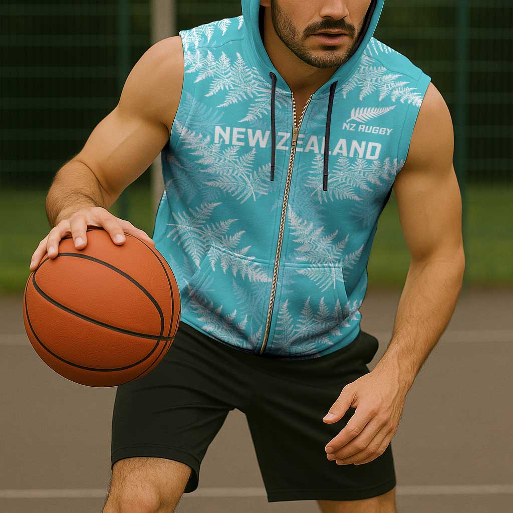 New Zealand Silver Fern Rugby Custom Sleeveless Zip Hoodie Go Aotearoa Champions Turquoise Version - Aussie Hoodie