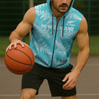 New Zealand Silver Fern Rugby Custom Sleeveless Zip Hoodie Go Aotearoa Champions Turquoise Version LT14