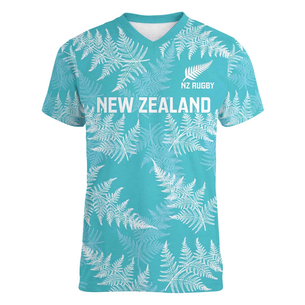 New Zealand Silver Fern Rugby Custom Women V-Neck T-Shirt Go Aotearoa Champions Turquoise Version - Aussie Hoodie