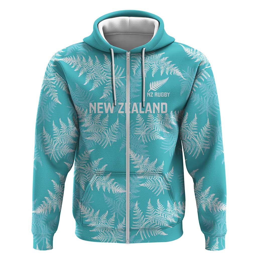 New Zealand Silver Fern Rugby Custom Zip Hoodie Go Aotearoa Champions Turquoise Version - Aussie Hoodie
