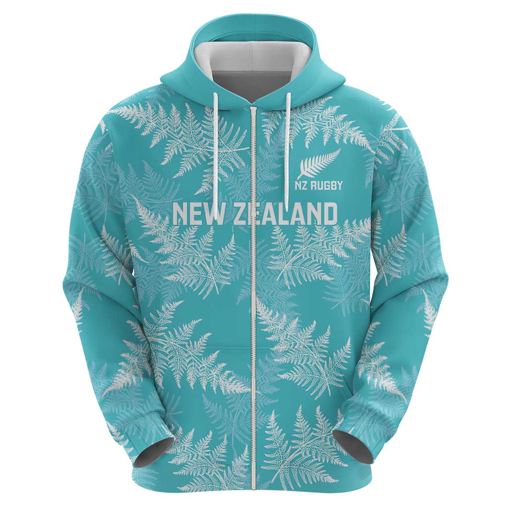 New Zealand Silver Fern Rugby Custom Zip Hoodie Go Aotearoa Champions Turquoise Version - Aussie Hoodie