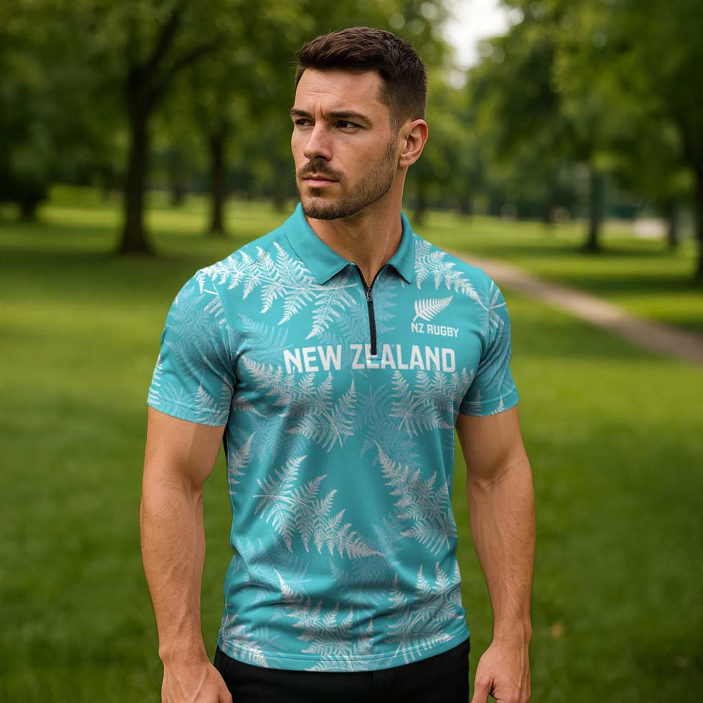 New Zealand Silver Fern Rugby Custom Zipper Polo Shirt Go Aotearoa Champions Turquoise Version - Aussie Hoodie