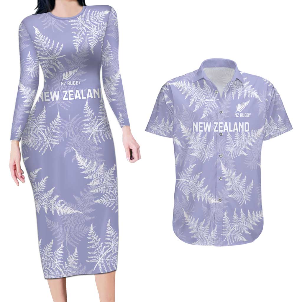 New Zealand Silver Fern Rugby Custom Couples Matching Long Sleeve Bodycon Dress and Hawaiian Shirt Go Aotearoa Champions Purple Version - Aussie Hoodie
