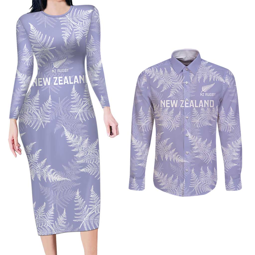 New Zealand Silver Fern Rugby Custom Couples Matching Long Sleeve Bodycon Dress and Long Sleeve Button Shirt Go Aotearoa Champions Purple Version - Aussie Hoodie