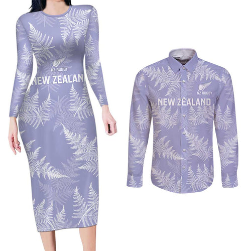 New Zealand Silver Fern Rugby Custom Couples Matching Long Sleeve Bodycon Dress and Long Sleeve Button Shirt Go Aotearoa Champions Purple Version - Aussie Hoodie