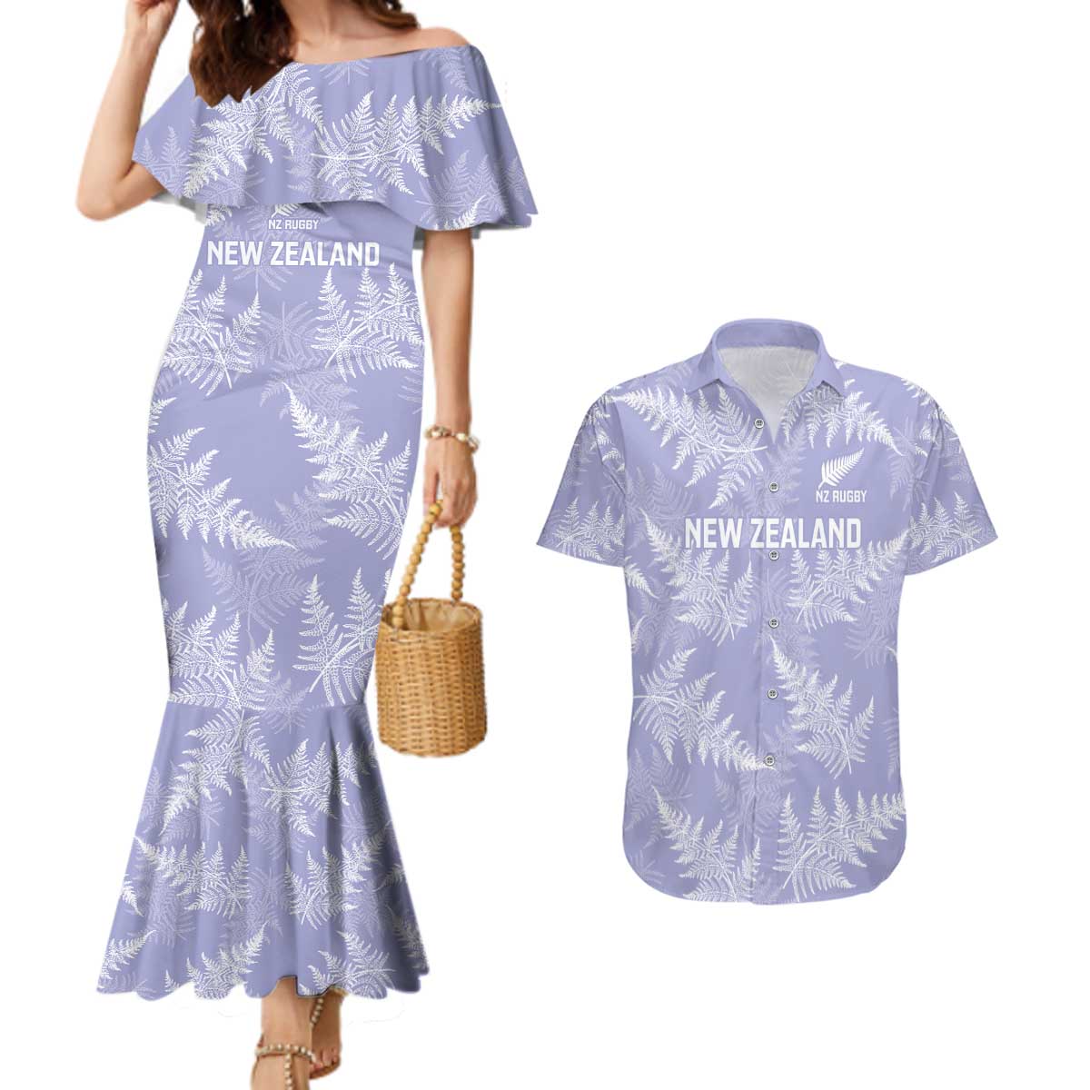 New Zealand Silver Fern Rugby Custom Couples Matching Mermaid Dress and Hawaiian Shirt Go Aotearoa Champions Purple Version - Aussie Hoodie