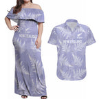 New Zealand Silver Fern Rugby Custom Couples Matching Off Shoulder Maxi Dress and Hawaiian Shirt Go Aotearoa Champions Purple Version - Aussie Hoodie