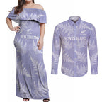 New Zealand Silver Fern Rugby Custom Couples Matching Off Shoulder Maxi Dress and Long Sleeve Button Shirt Go Aotearoa Champions Purple Version - Aussie Hoodie
